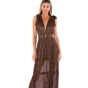 Sabina Musayev Helena maxi pleated shimmer dress in bronze (size M)